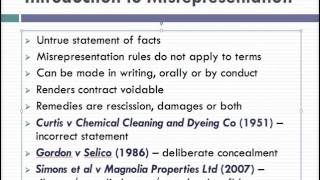 Misrepresentation Lecture 1 of 4 [upl. by Adnahsar192]